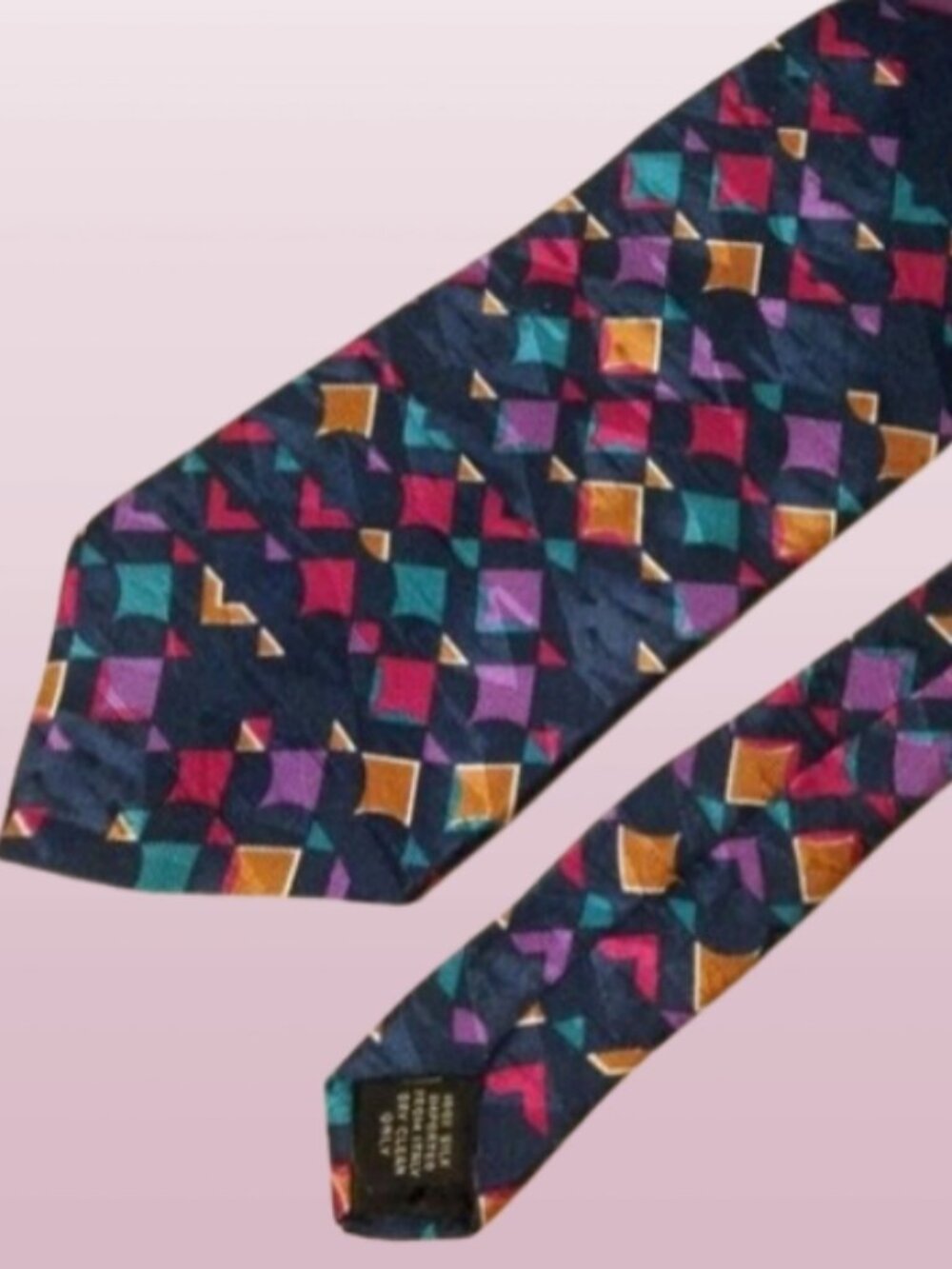 Vintage 90s LaCravatte Wide Silk Neck Tie 56” Retro Y2K Geometric Jewel Tone